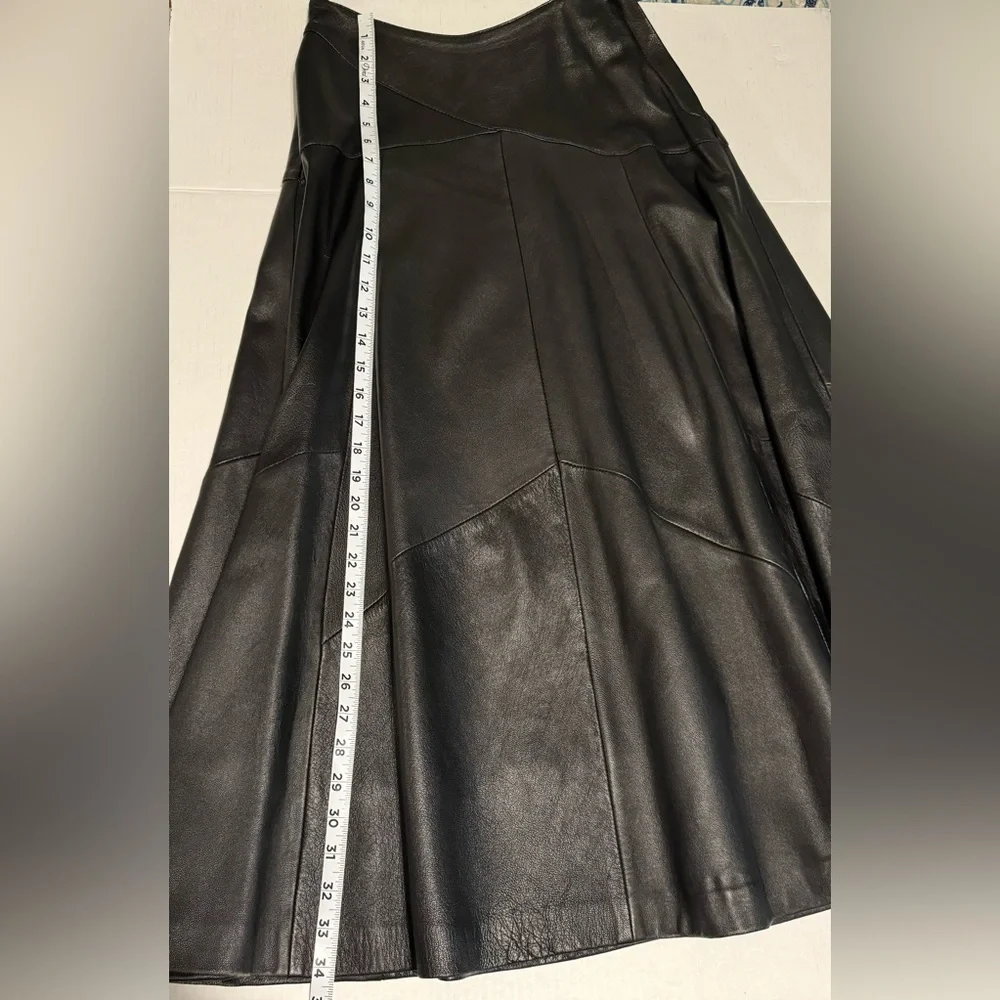 Gingette Leather Vintage Black Soft Maxi Lined Zip Genuine Skirt Israel 26” - Picture 9 of 16